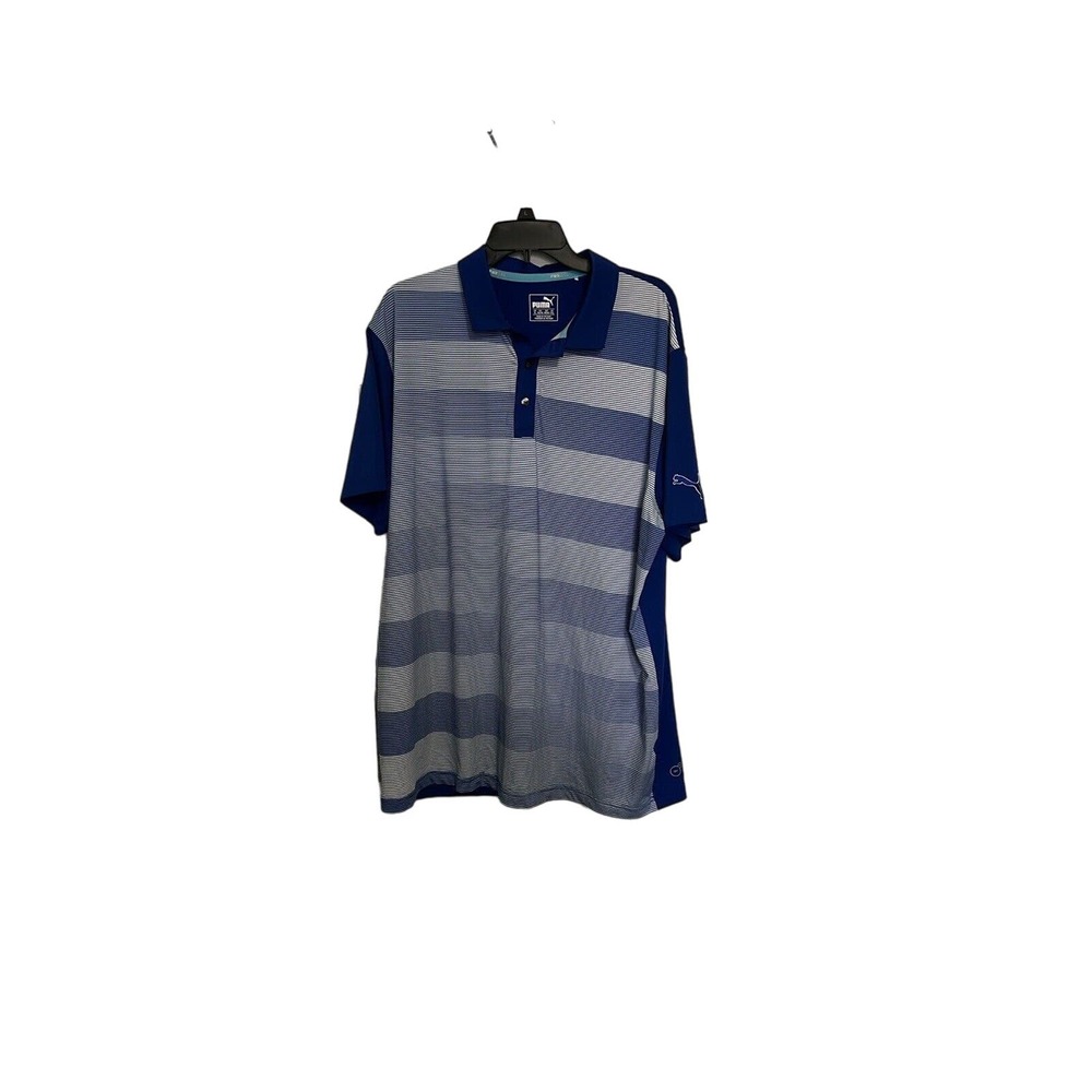 Men’s Puma Size XLarge Blue & White Striped Short Sleeve Golf Polo Shirt PRWCool